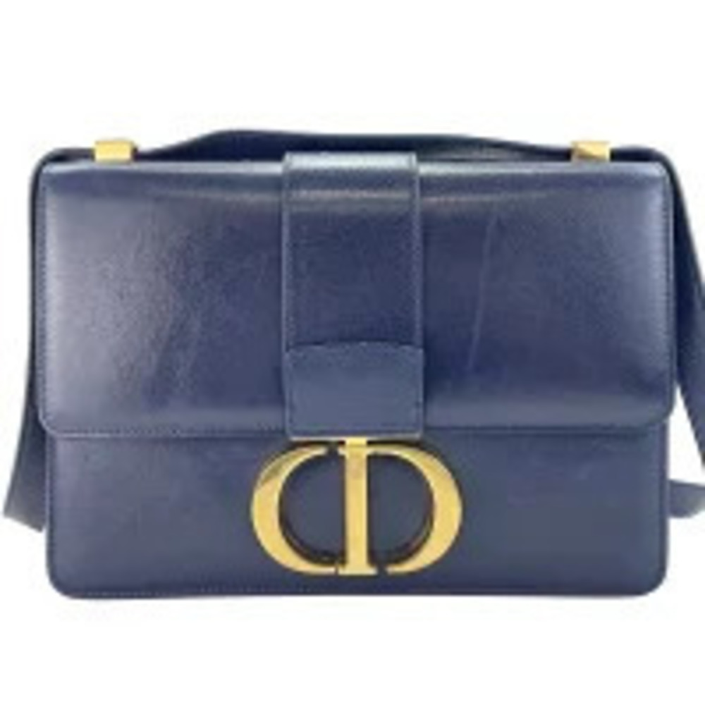 Christian Dior Leather Montaigne Shoulder Bag Navy Blue